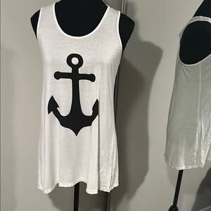 Anchor Print White Tank Top